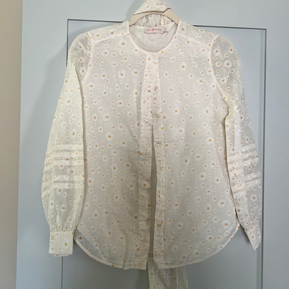 Tory burch floral shirt with scarf! Like new!
